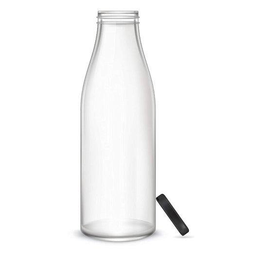 CRAFTFRY Milk, Water and Juice Glass Bottle with Air Tight Cap Black Color - 1000 Ml (Set of 6) (Transparent)