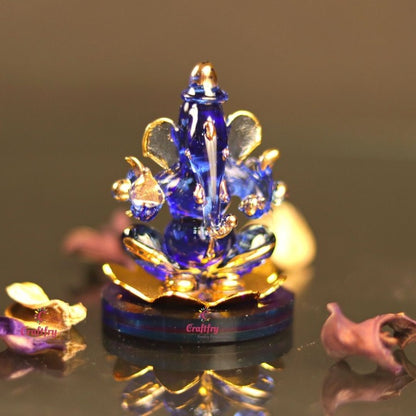 Craftfry Imperial Gold Metal Leaf Glass Ganesha (Blue, Gold)