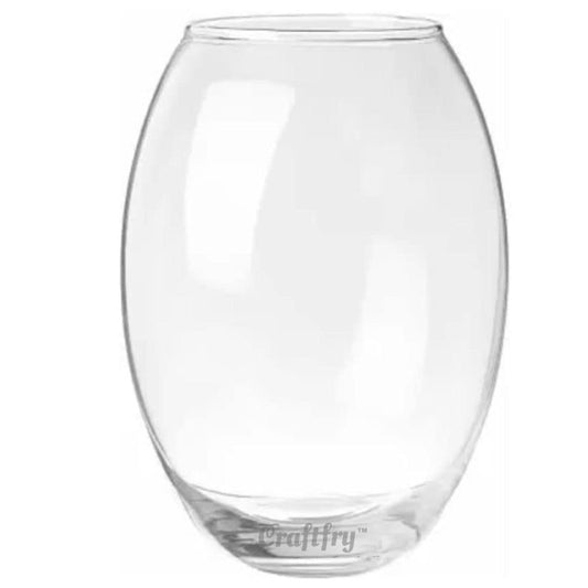 CRAFTFRY Oval Shaped Decorative Glass Vase for Living Room Table and Home Décor Gift Item 8 Inch Flower Pot Decorative Glass Vase (White), Pack of