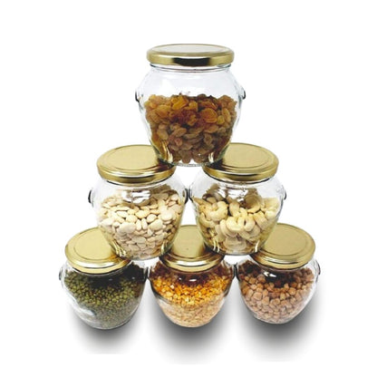 Craftfry Matka Shape Glass Jars with Airtight Metal Lid for Spice, Jam, Honey & Decoration Craft Work, 1000 ml, Set of 5