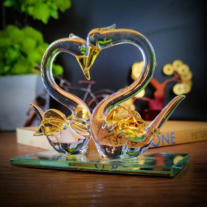 Craftfry Loving Bird ! Glass Showpiece ! Duck Pair Glass in Home Decor Item for Living Room car Dashboard and Gift Items(Clear) (4 * 5 * 2.5)