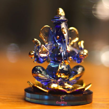 Craftfry Imperial Gold Metal Leaf Glass Ganesha (Blue, Gold)