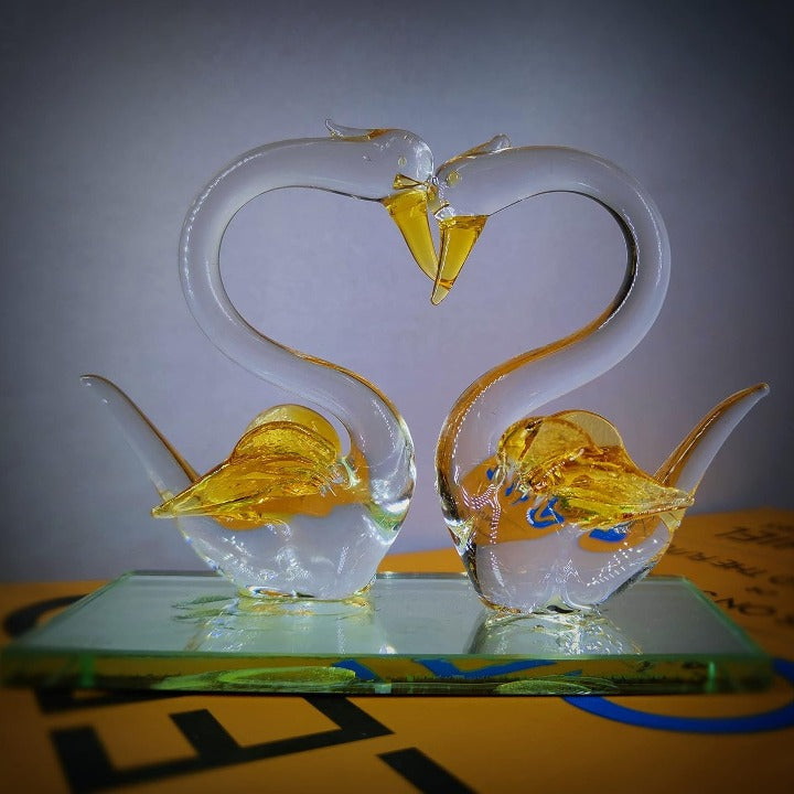 Craftfry Loving Bird ! Glass Showpiece ! Duck Pair Glass in Home Decor Item for Living Room car Dashboard and Gift Items(Clear) (4 * 5 * 2.5)