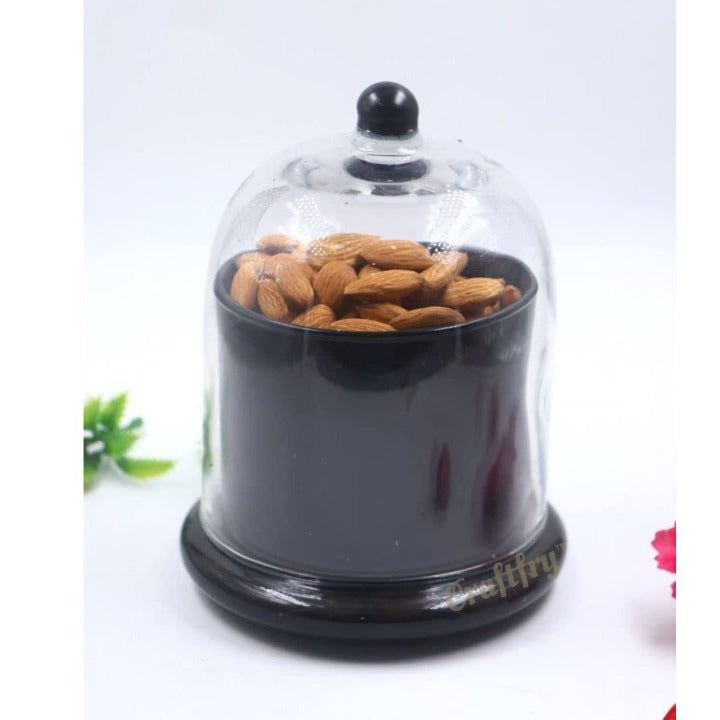 Craftfry Decorative Dry Fruit Storage Glass Jar With Full Transparent Lid In Antique Black Finish | Air Tight Storage Jar