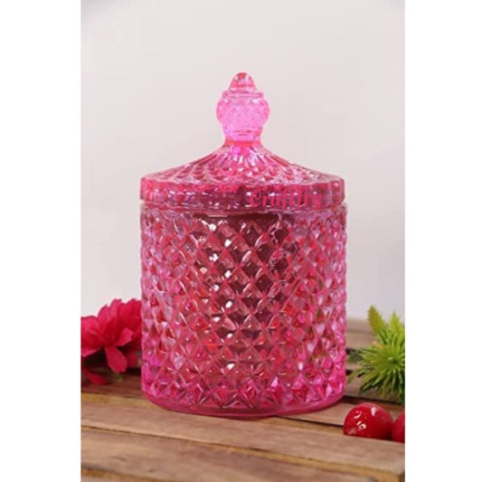 Craftfry Matka Shape Glass Jars with Airtight Metal Lid for Spice, Jam, Honey & Decoration Craft Work, 500 ml (pink)