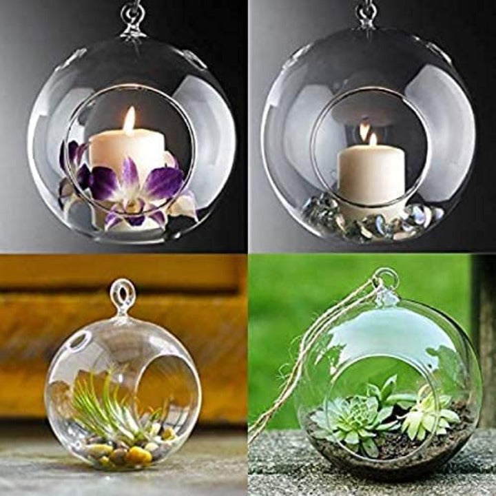 CRAFTFRY Glass Hanging Planter Tea Light Candle Holder for Party, Home Decor, Wedding, Living Room Pack of 1