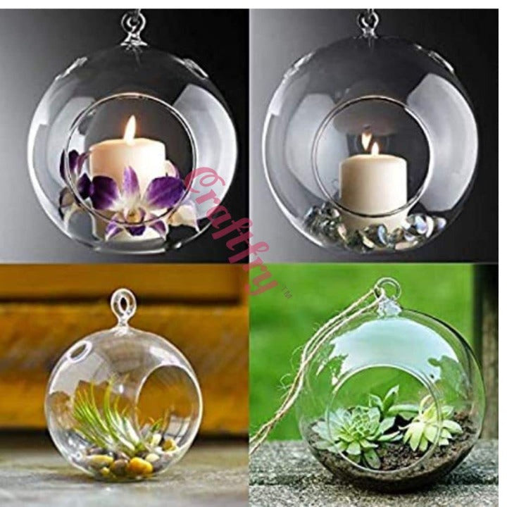 CRAFTFRY Glass Hanging Planter Tea Light Candle Holder for Party, Home Decor, Wedding, Living Room Pack of 4