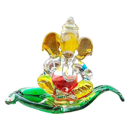 CRAFTFRY Transparent Crystal Ganesha on Leaf Showpiece for Car Dashboard (Golden)