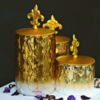 Craftfry Beautiful Festive Look Decorative Glass Jars Golden Finish With Lid
