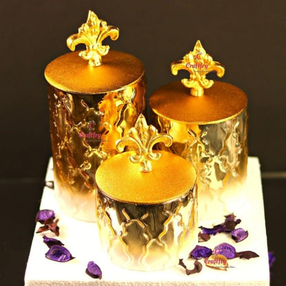 Craftfry Beautiful Festive Look Decorative Glass Jars Golden Finish With Lid