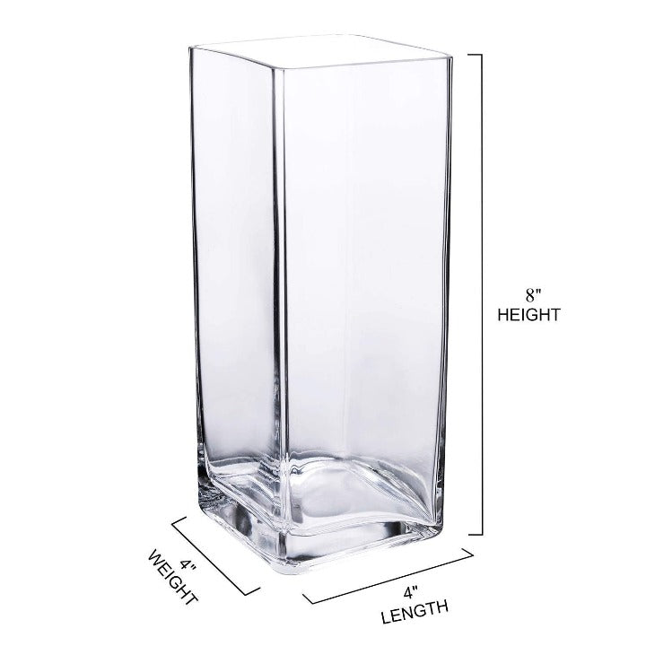 CRAFTFRY Transparent Multipurpose Glass Tall Square Vase for Flower Candle Holder and Showpiece (10 Inch,