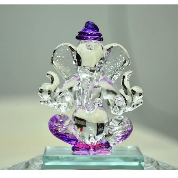 Craftfry Crystal Glass Ganesha Idol in Purple Colour for Home, Office and Car Dashboard (5cm*4cm*4cm), (Purple), (50g). Decorative Showpiece - 5 cm (Glass, Crystal,Purple)