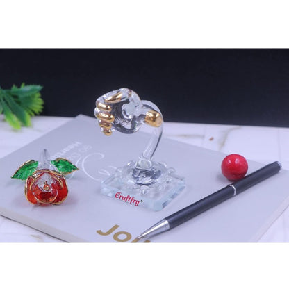 Craftfry Glass Rose in Hand Showpiece Crystal Showpiece Glass Transparent Colour in Home Decor Item for Living Room car Dashboard and Gift Items