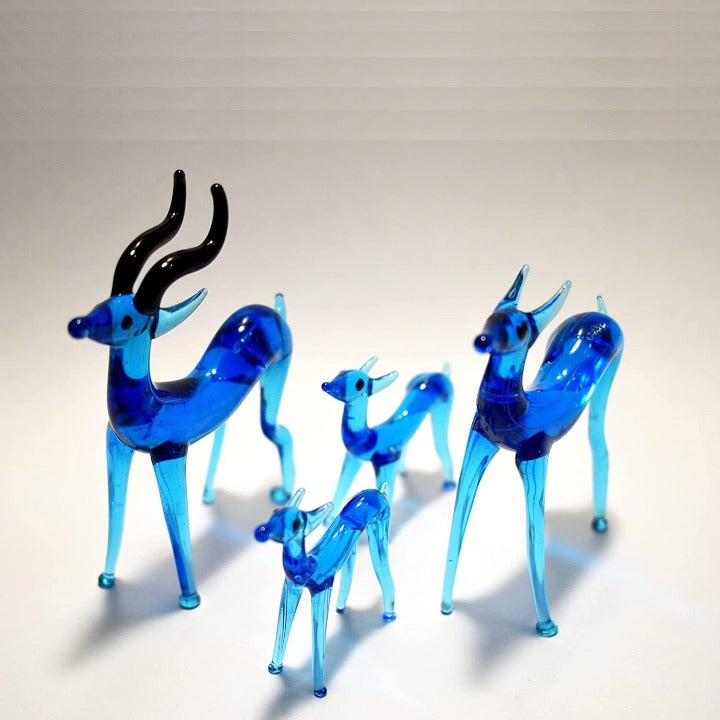 Craftfry Handicraft Beautiful Sky Blue Deer Animal Family of 4, Statue, Crystal Showpiece for Showcase Decoration, Gift Item (4 Pieces)