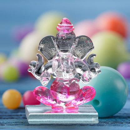 Craftfry Transparent Double Sided Crystal Car Ganesha Showpiece