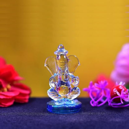 Craftfry God Ganesh Statue (Murti) Idol Showpiece Handmade Crystal Glass for Worship, Decoration, Car Dashboard