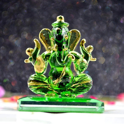 CRAFTFRY Glass Ganesha Idol, Standard, Green, 1 Piece