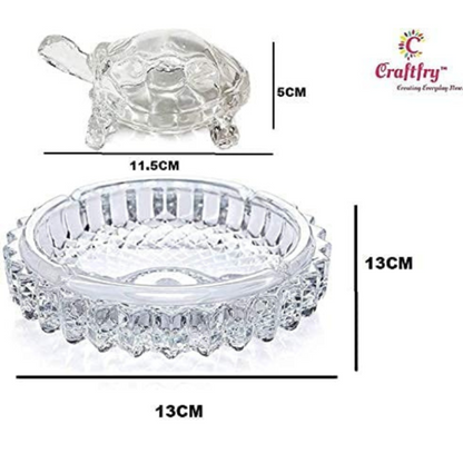 Craftfry Fengshui Tortoise with Plate in Crystal Transporent Glass Decorative Showpiece - 10 cm (Glass, Clear)
