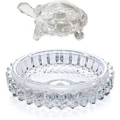 Craftfry Fengshui Tortoise with Plate in Crystal Transporent Glass Decorative Showpiece - 10 cm (Glass, Clear)