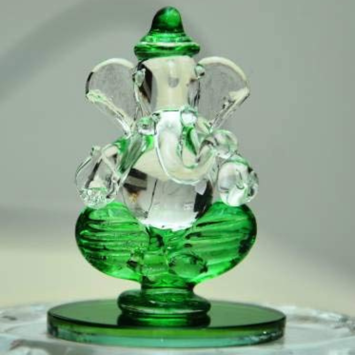 CRAFTFRY Crystal Glass Ganesha Idol in Green Colour for Home, Office and Car Dashboard (5cm*4cm*4cm), (Green), (50g). Decorative Showpiece - 5 cm (Glass, Crystal, Green)