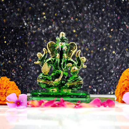 CRAFTFRY Glass Ganesha Idol, Standard, Green, 1 Piece