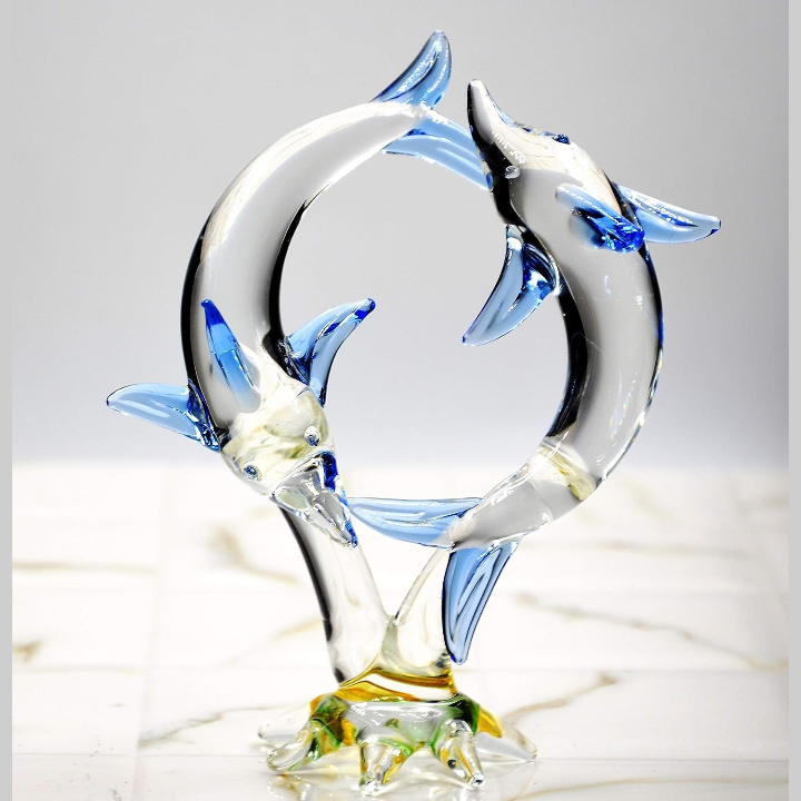 CRAFTFRY Glass Loving Dolphin Showpiece, Standard, Multicolour, 1 Piece