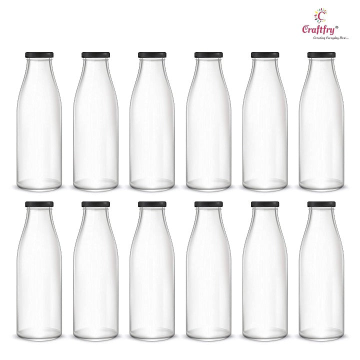 CRAFTFRY Hygienic Air Tight Glass Cap Water/Milk/Juice Bottle 300ML (Pack of 10, Clear)