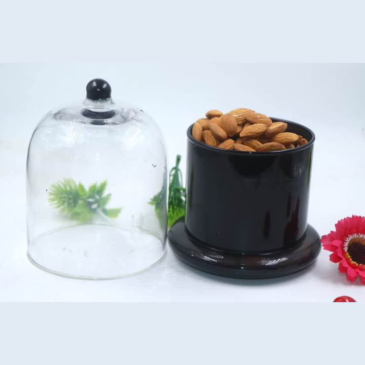 Craftfry Decorative Dry Fruit Storage Glass Jar With Full Transparent Lid In Antique Black Finish | Air Tight Storage Jar