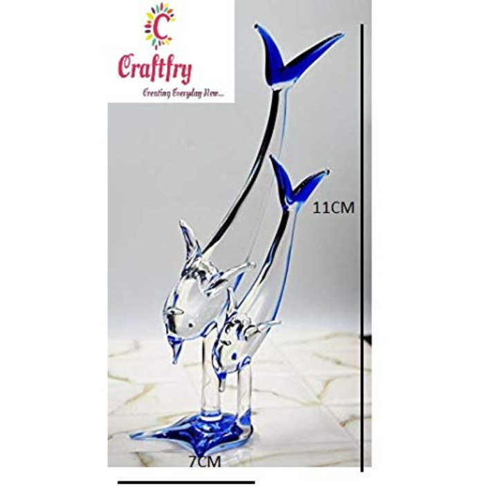 Craftfry Dolphin Transparent Glass Showpiece Multi Colour Size 19 cm Decorative Showpiece - 19 cm