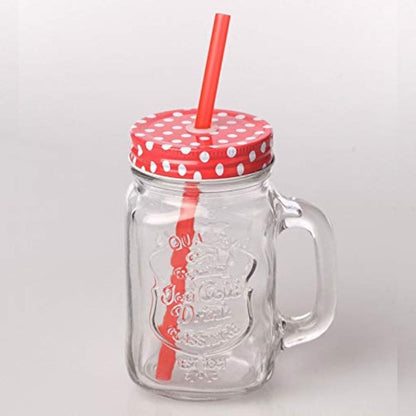 CRAFTFRY Straw Mason Jar Transparent Glass Bottle for Ice-Cream Tea Coffee Beverages Eco-Friendly Cover with Hole