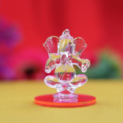 Craftfry Glass Ganesh Ji Showpiece Bappa Crystal Showpiece Ganpati Ji Glass Transparent Colour in Home Decor Item for Living Room car Dashboard and Gift Items (Transparent)
